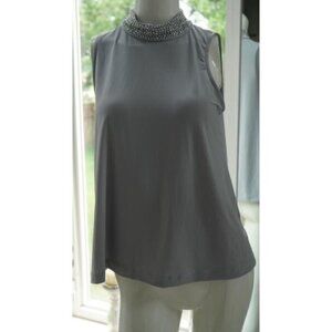Tiana B Grey Blouse With Rhinestone Collar
